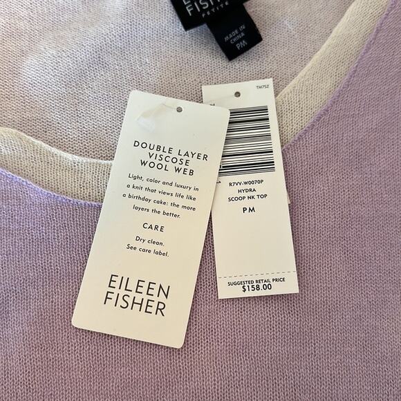 Eileen Fisher Double Layer Viscose Wool Web Hydra Scoop Neck Layered Top Size PM - Picture 9 of 14